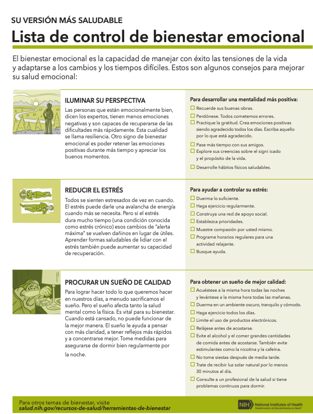 Lista de control de bienestar emocional